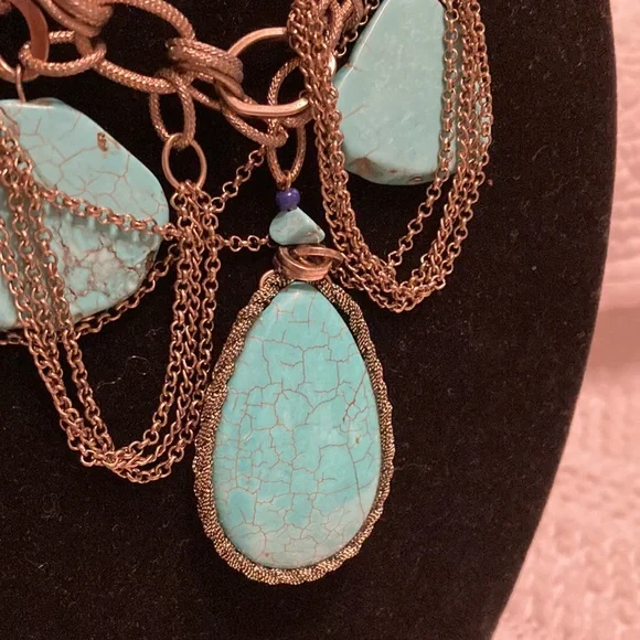 Chico gold tone turquoise necklace. - Picture 2 of 6